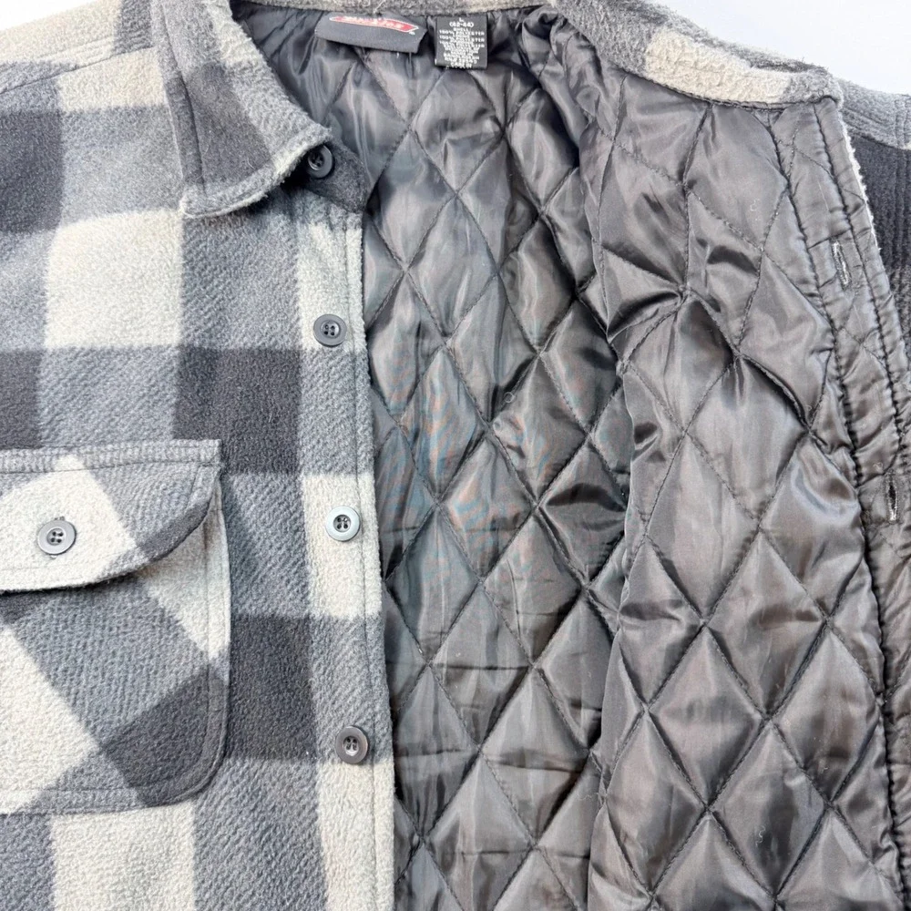 Dickies Quilted Fleece Shirt Jacket Mens L Gray Black Buffalo Plaid Insulated